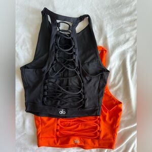 Alo Yoga - Set of 2 Black and Orange Strappy Sports Bras